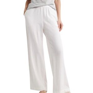 C.O.Z.Y. White Cotton Wide Leg Pull On Pants with Pockets, Size 10 Beach Coastal